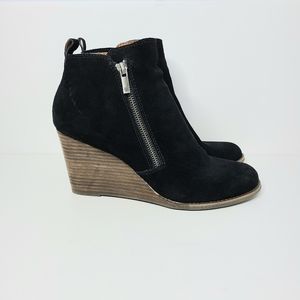 Lucky Brand Yesterr Black Genuine Suede Wedge Ankle Boots